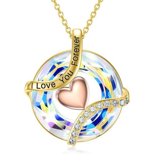 14K Gold Crystal Round Pendant Necklace
