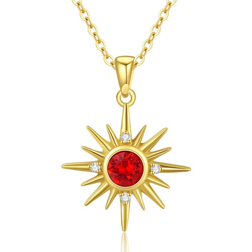 14K Gold Crystal Sun Charm Necklace for Women