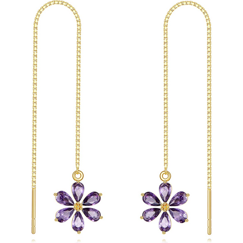 14K Gold Crystal Wildflowers Drop Earrings for Women