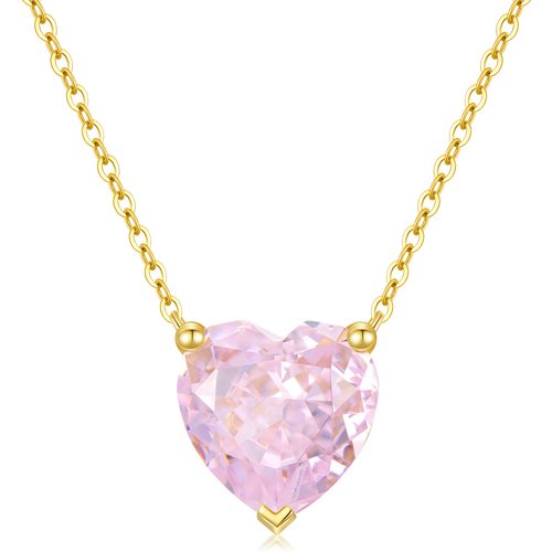 14K Gold 2 CT.T.W. Heart Cut Pink Cubic Zirconia Pendant Necklace