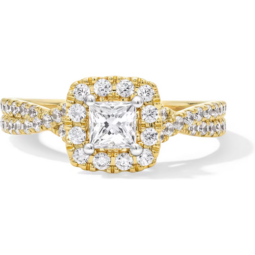 14K Gold 1 to 3.5 CT.T.W. Princess Cut Cut Lab Created Diamond Cushion Frame Twist Shank Custom Engagement Band