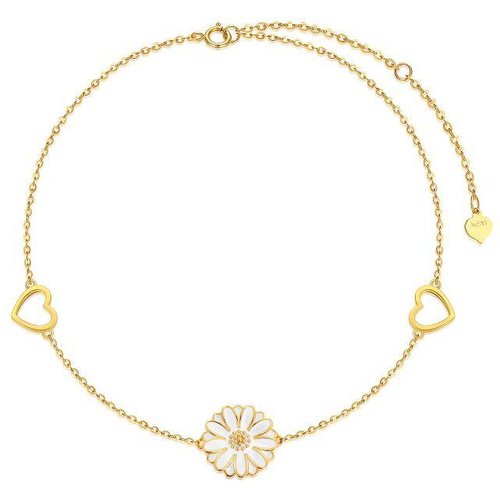 14K Gold Daisy & Heart Charm Bracelet