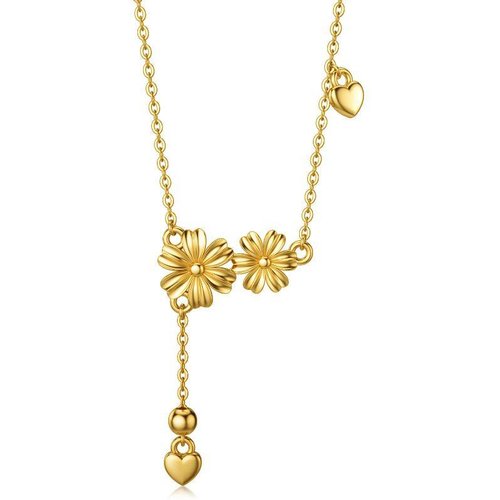 14K Gold Daisy & Heart Pendant Necklace