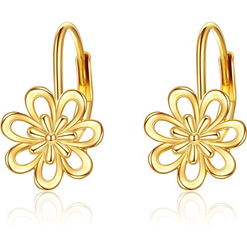 14K Gold Daisy Hoop Earrings