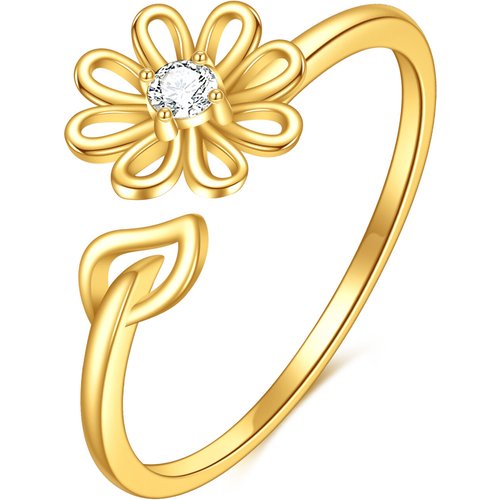 14K Gold Cubic Zirconia Daisy Open Ring