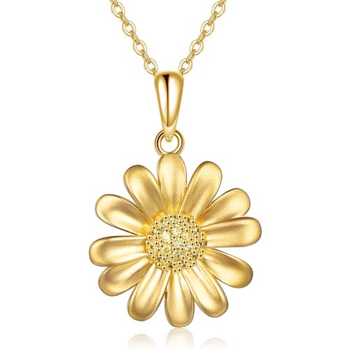 14K Gold Cubic Zirconia Daisy Pendant Necklace