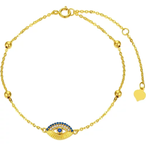 14K Gold Cubic Zirconia Devil's Eye Charm Bracelet