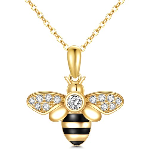 14K Gold Diamond Bee Pendant Necklace