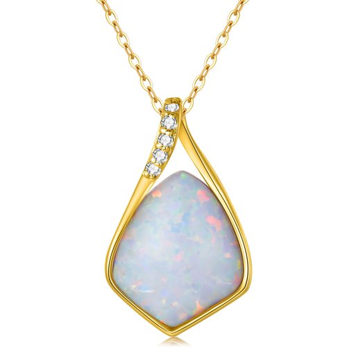 14K Gold Diamond & Blue Opal Drop Pendant Necklace