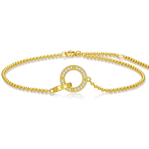 14K Gold Diamond Circle Charm Bracelet