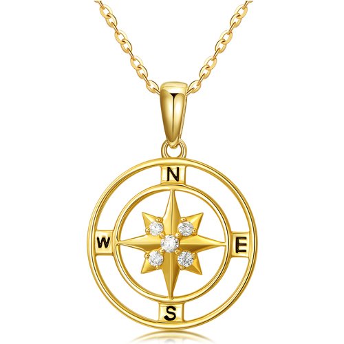 14K Gold Diamond Compass Pendant Necklace