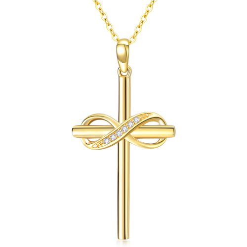 14K Gold Diamond Cross & Infinity Symbol Pendant Necklace