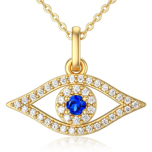 14K Gold Cubic Zirconia & Diamond Evil Eye Pendant Necklace