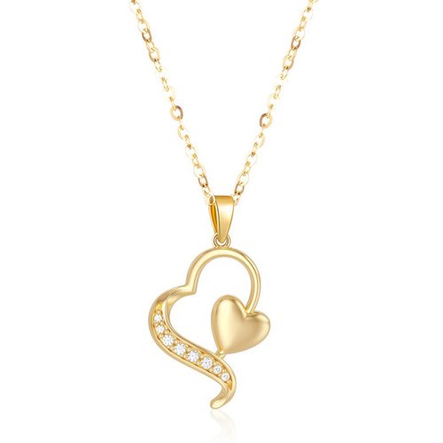 14K White Gold Diamond Heart With Heart Pendant Necklace For Women
