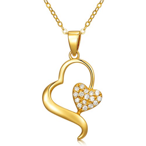 14K Gold Diamond Interlocking Hearts Pendant Necklace For Women