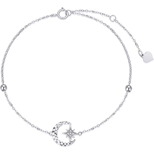 14K Gold Diamond Moon Single Layer Anklet