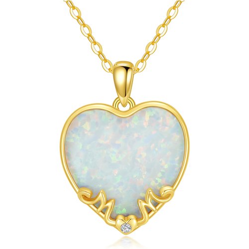 14K Gold Diamond & Opal Heart Pendant Necklace