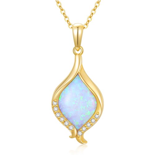 14K Gold Diamond & Opal Pendant Necklace