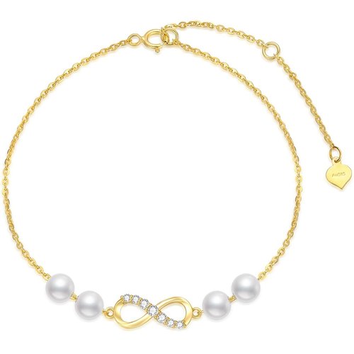 10K Gold Diamond & Pearl Infinite Symbol Charm Bracelet