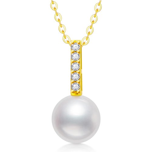 14K Gold Diamond & Pearl Pendant Necklace