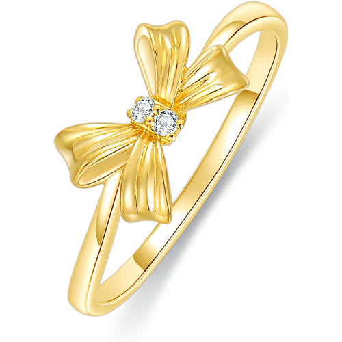 14K Gold Diamond Custom Personalized Engraving & Bow Ring 3EX IGI Certified