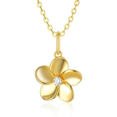 14K Gold Diamond Plumeria Pendant Necklace