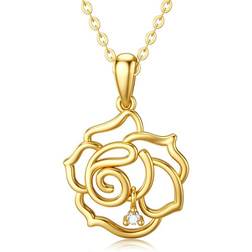 14K Gold Diamond Rose Pendant Necklace