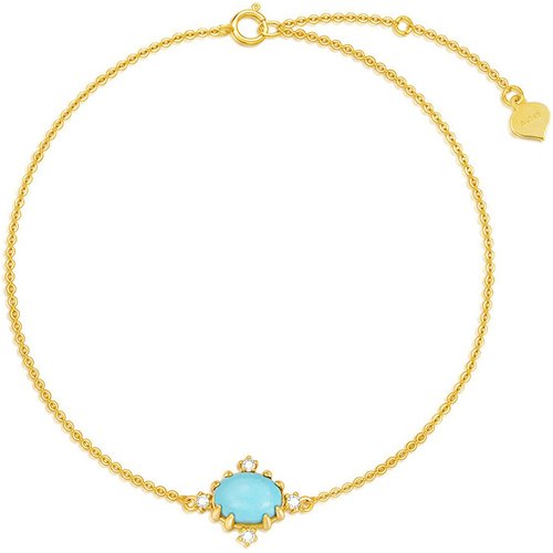 14K Gold Diamond & Turquoise Charm Bracelet