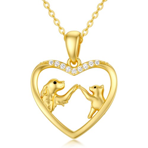 14K Gold Cubic Zirconia Dog Pendant Necklace