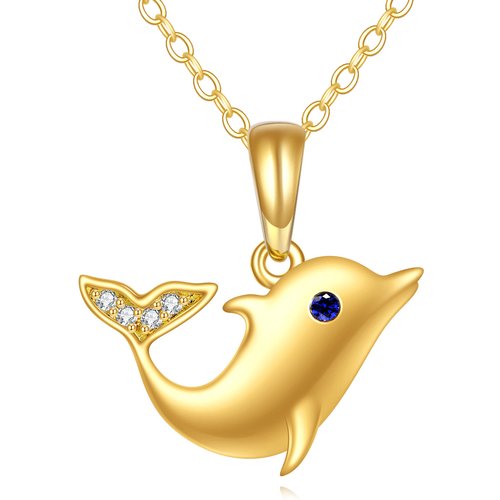 14K Gold Cubic Zirconia Dolphin Necklace for Women