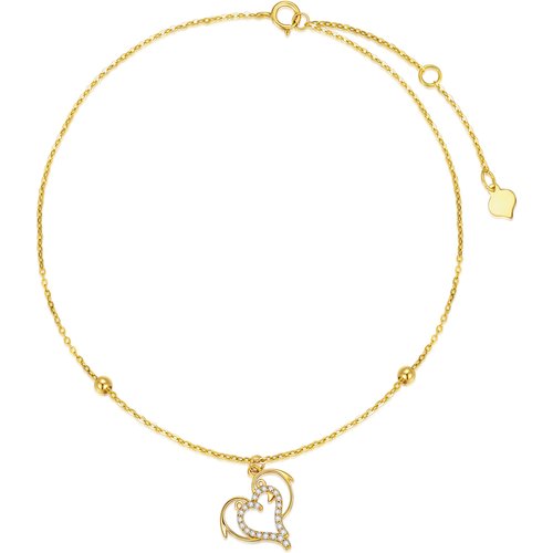 14K Gold Cubic Zirconia Dolphin Single Layer Anklet