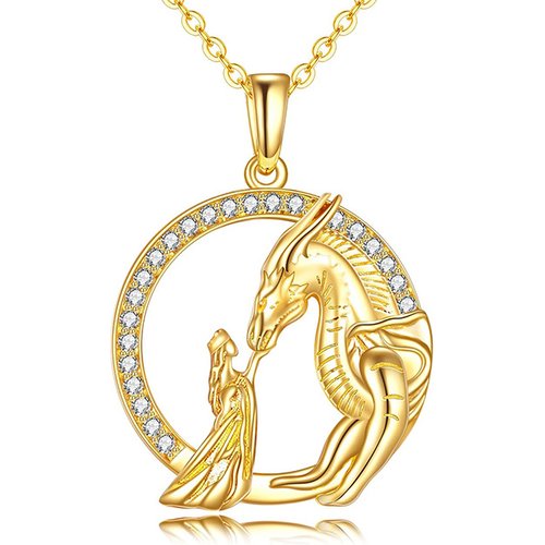 14K Gold Cubic Zirconia Dragon Pendant Necklace