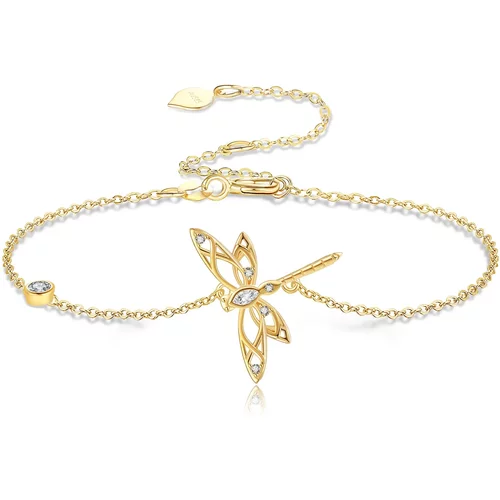 14K Gold Cubic Zirconia Dragonfly Charm Bracelet