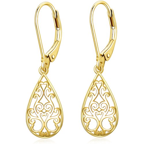 14K Gold Drop Lever-back Earrings