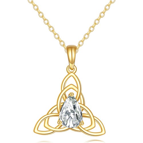14K Gold Drop Personalized Birthstone Celtic Knot Necklace for Women