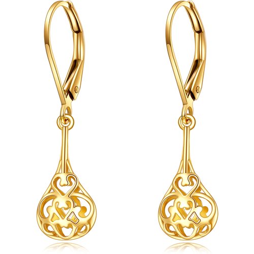 14K Gold Drop Filament Earrings For Women