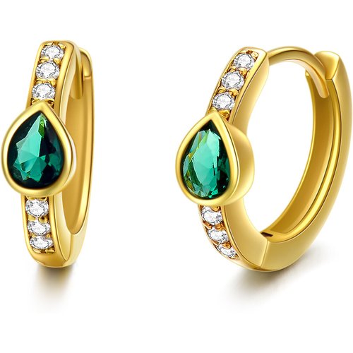 14K Gold Cubic Zirconia Drop Shape Hoop Earrings