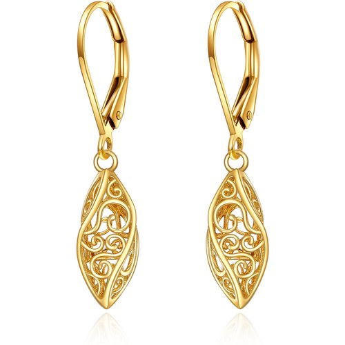14K Gold Drop Shape Lever-back Earrings