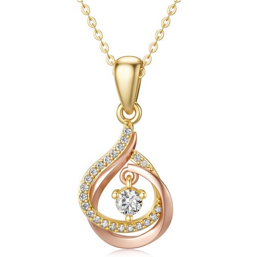 14K Gold Cubic Zirconia Drop Shape Pendant Necklace