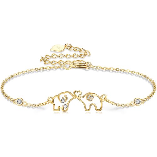 14K Gold Cubic Zirconia Elephant Bracelet for Women