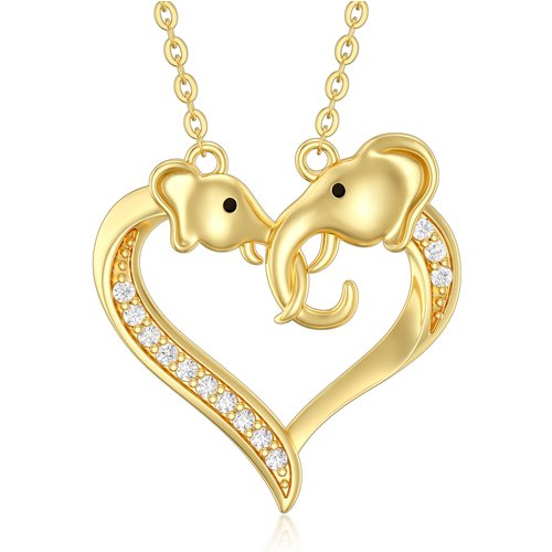14K Gold Cubic Zirconia Elephant Pendant Necklace