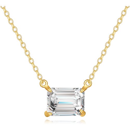 14K Gold Emerald Cut Cubic Zirconia Pendant Necklace