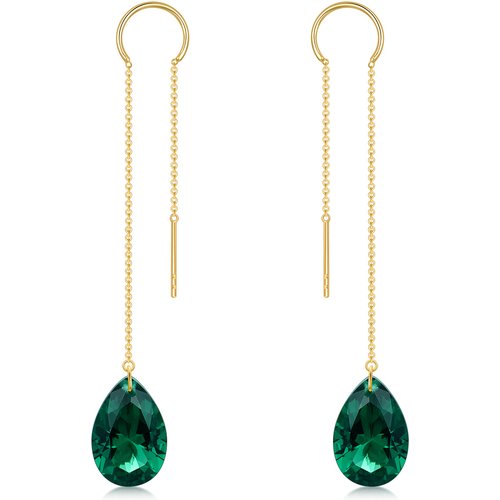 14K Gold Artificial Emerald Drop Shape Drop Earrings
