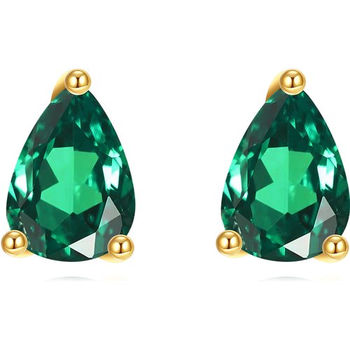 14K Gold Emerald Drop Shape Stud Earrings