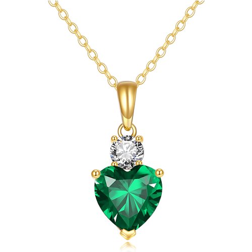 14K Gold Emerald Heart Pendant With Cubic Zirconia Necklace