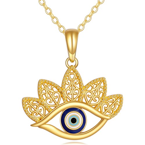 14K Gold Evil Eye Pendant Necklace
