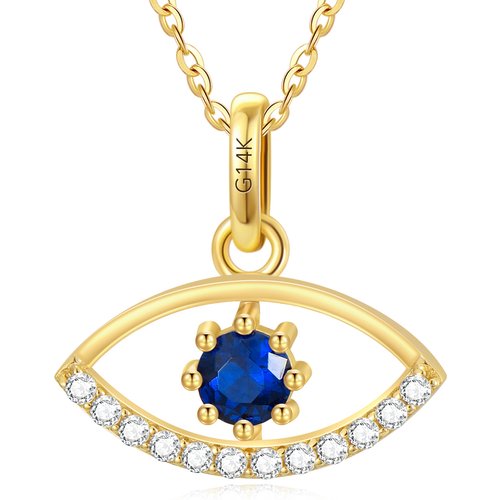14K Gold Cubic Zirconia Evil Eye Pendant Necklace