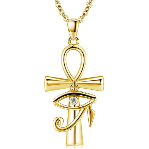 10K Gold Cubic Zirconia Eye Of Horus Pendant Necklace
