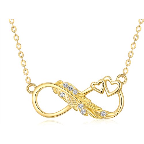 14K Gold Cubic Zirconia Feather & Infinity Symbol Pendant Necklace