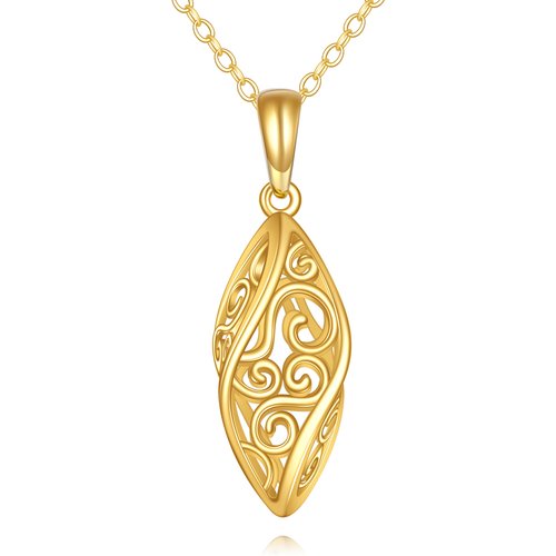 14K Gold Filigree 3D Cylindrical Pendant Necklace